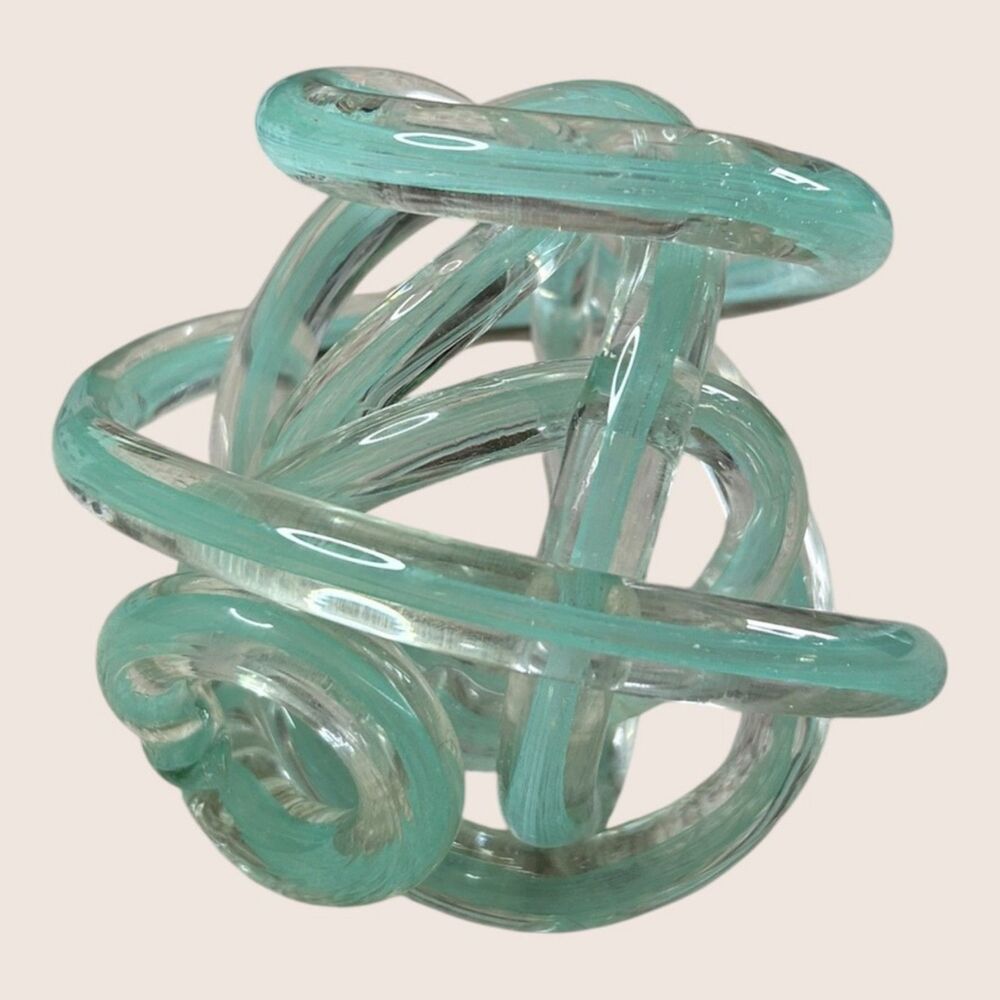 🪢 MODERN ART ABSTRACT DECORATIVE GLASS KNOT TEAL UNMARKED HANDBLOWN TIZO STYLE - Picture 7 of 8